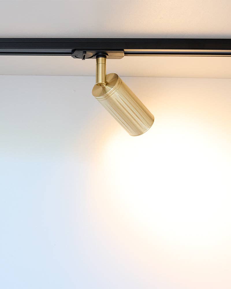Luminar Track Mount Spotlight — Brass in a room