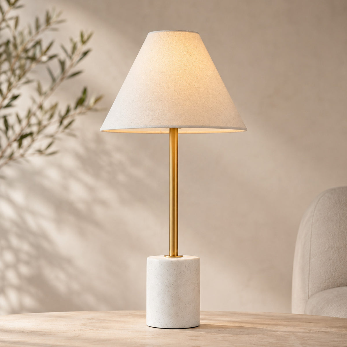 Calista Marble Base Table Lamp — Gold & White