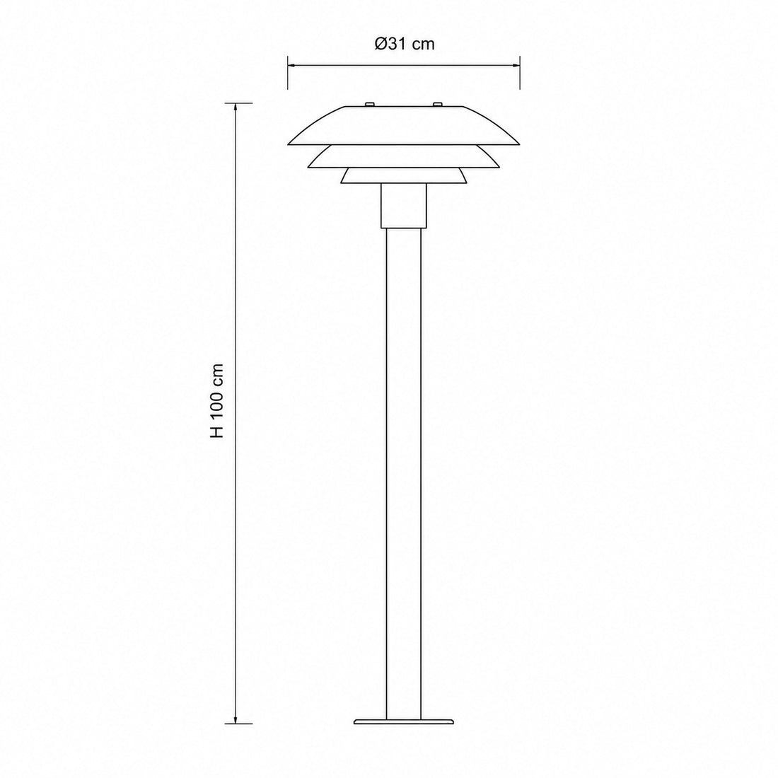 Dimensions for DL31 Outdoor Path Light — Matt Black, 100cm