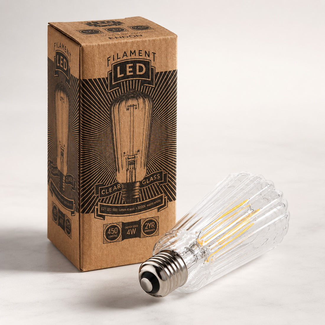 Ember Ribbed Pear E27 LED Bulb — Anti-Glare, Ultra Warm 2000K detail