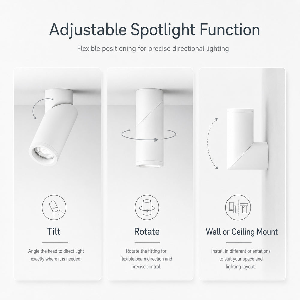 White detail on Genesis Aluminium Ceiling Spotlight — White, Adjustable