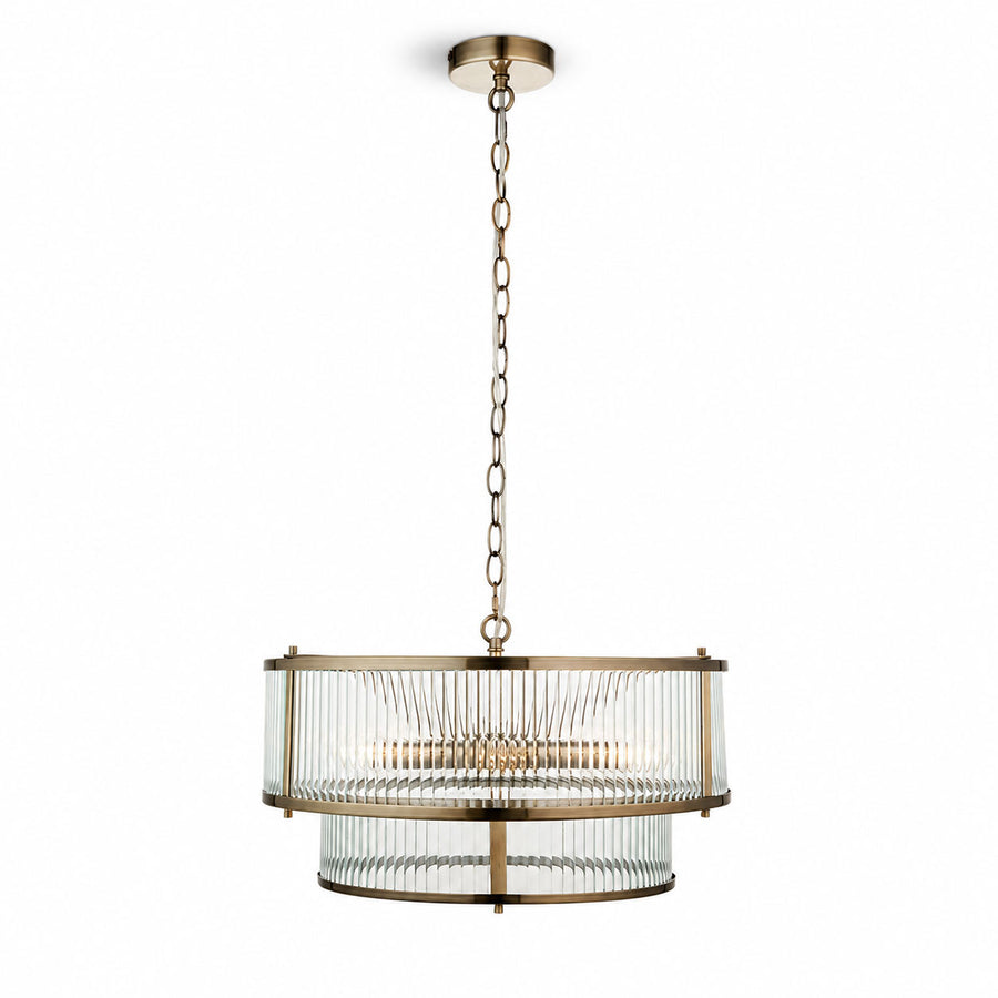 Halo 5-Light Ribbed Drum Pendant — Glass, Antique Brass