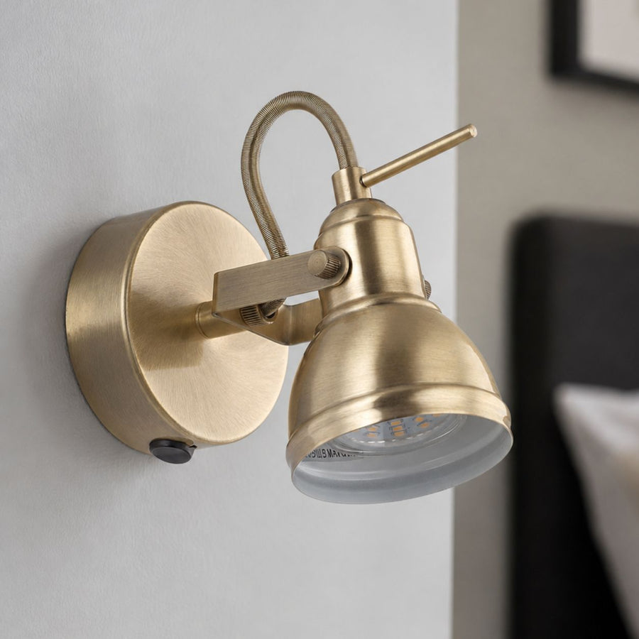 Harlow Industrial Wall Spot Light — Antique Brass, Switched