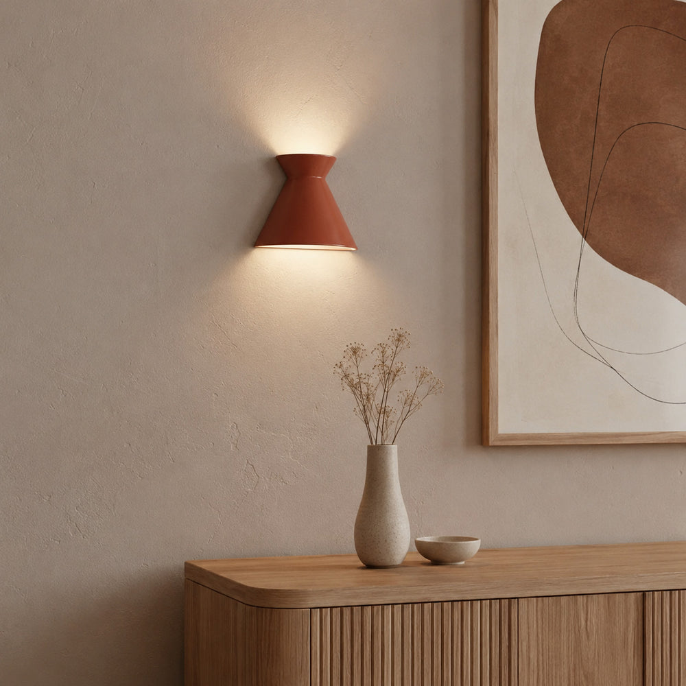 Kiro Ceramic Wall Light — Burnt Orange, Large after dark