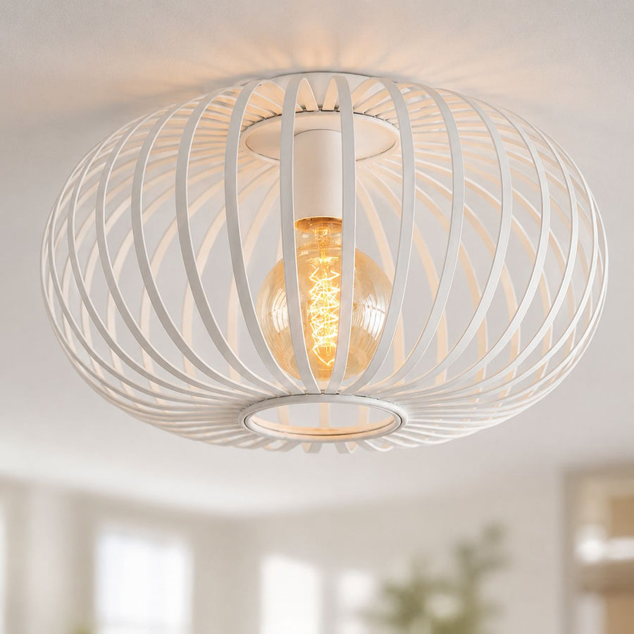 Lacena Sculptural Iron Cage Ceiling Light — White