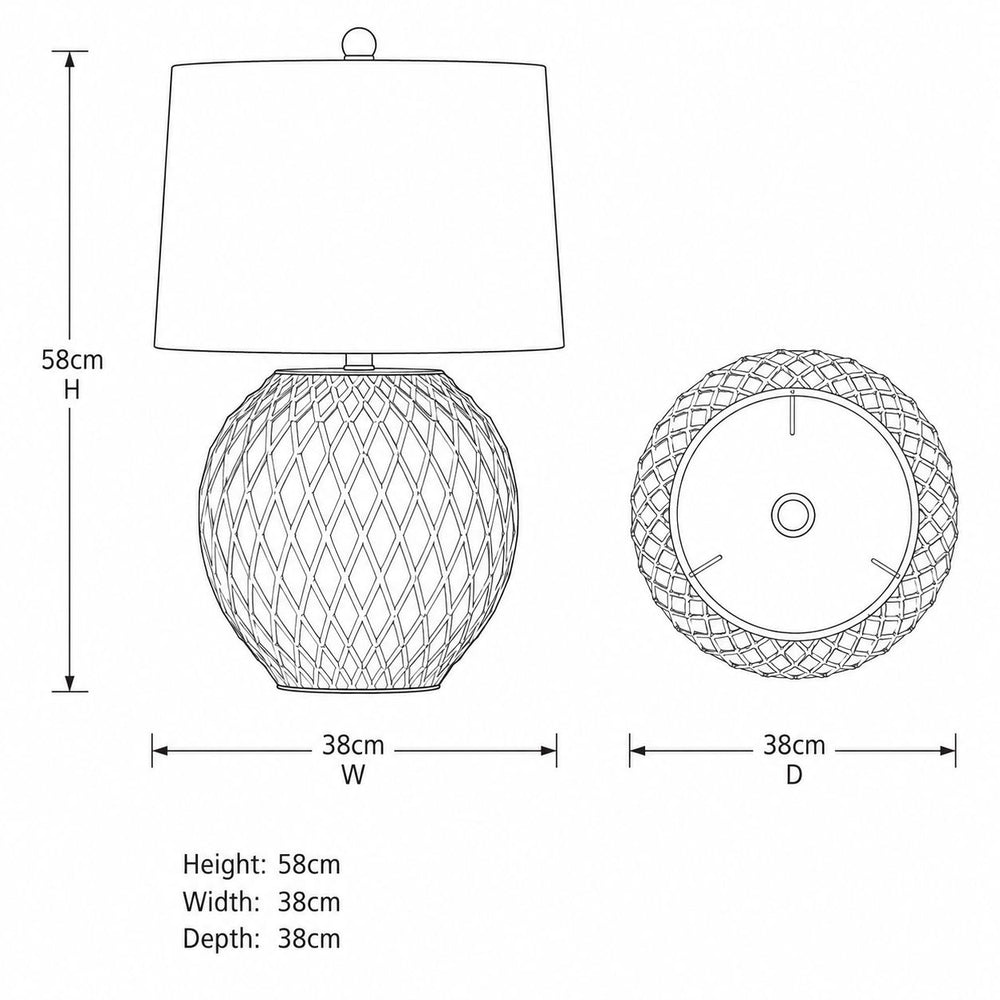 Dimensions for Lattice Ceramic Table Lamp — Cream, Linen Shade