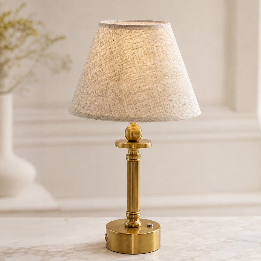 Lira Rechargeable Table Lamp — Brass, Oatmeal Shade
