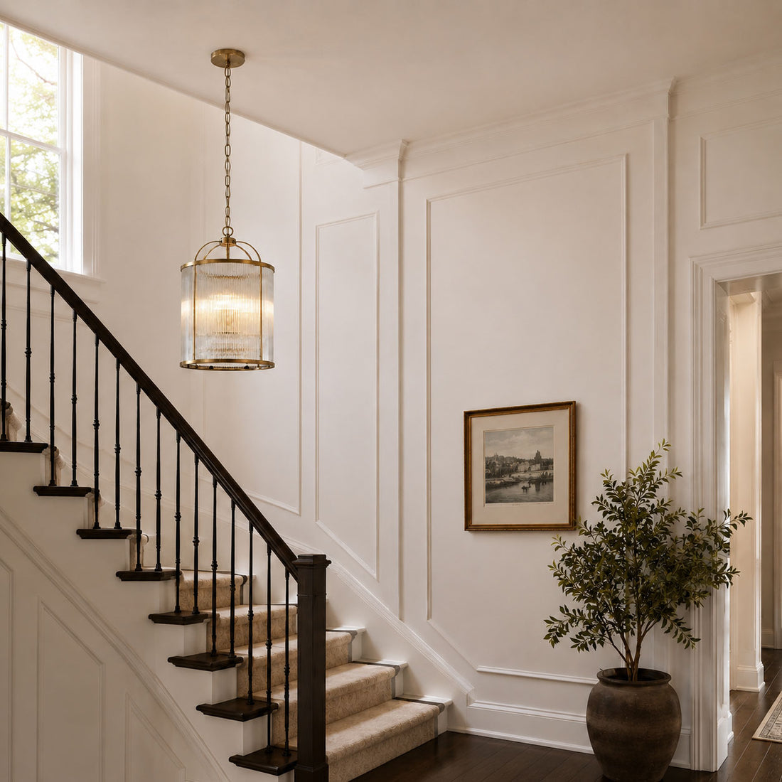 Solene Ribbed Ceiling Pendant — Glass, Antique Brass