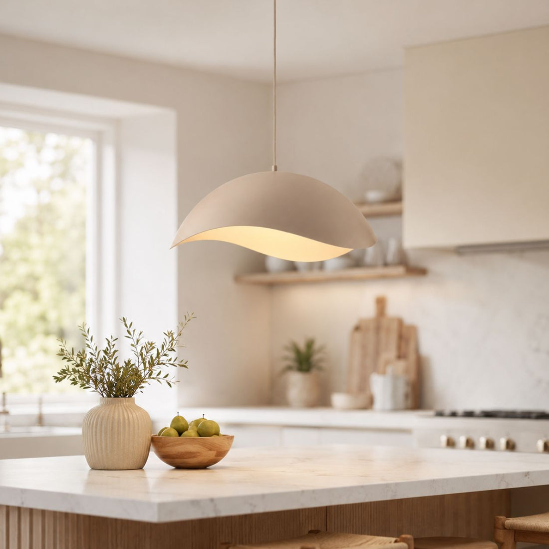 Nami Wavy Metal Pendant Light — Sand Taupe