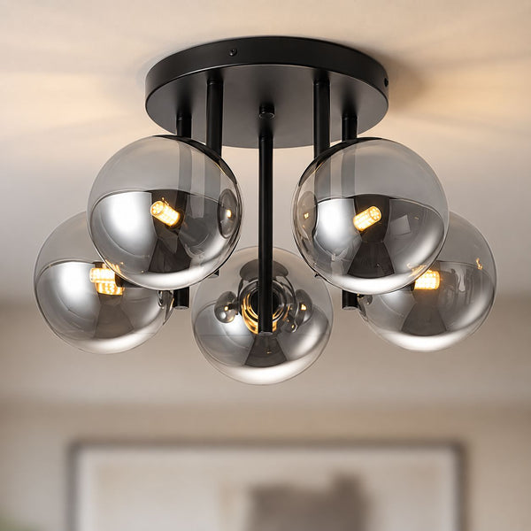 Noir Five-Light Ceiling Light — Black & Smoked Glass