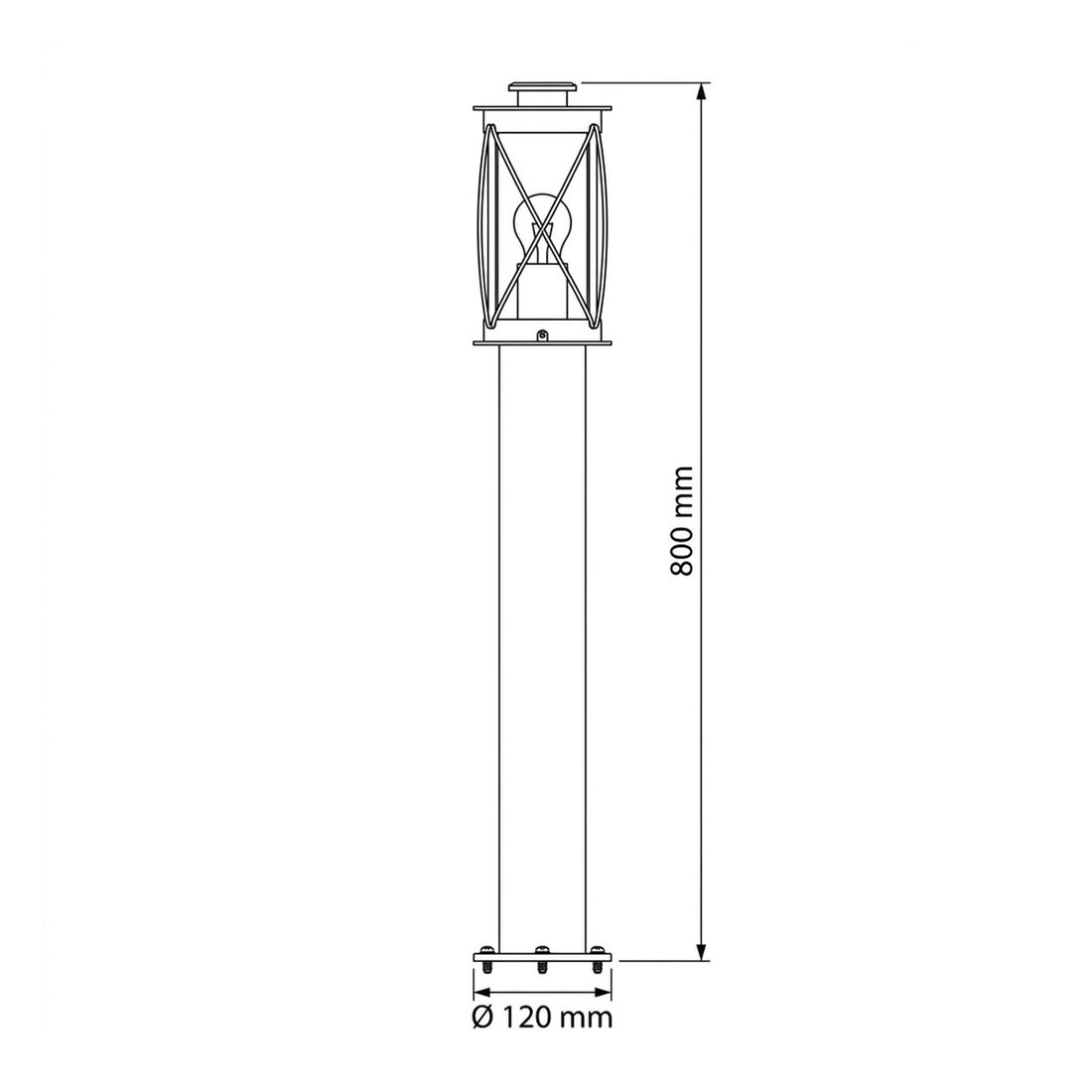 Dimensions for Lucia Rustic Bollard Post Light — Stainless Steel, Black 80cm