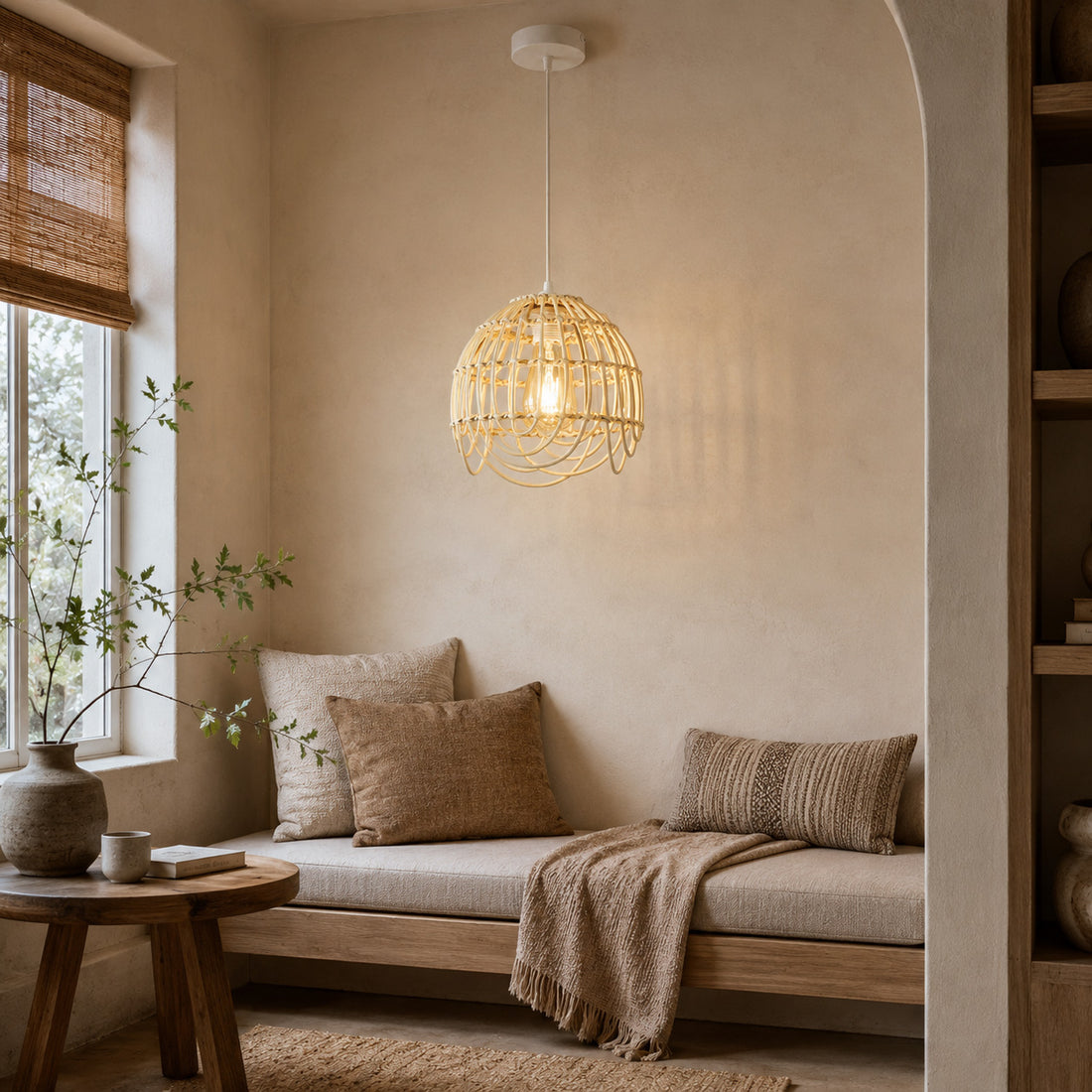 Palmite Rattan Pendant Light — Natural Woven, 35cm detail