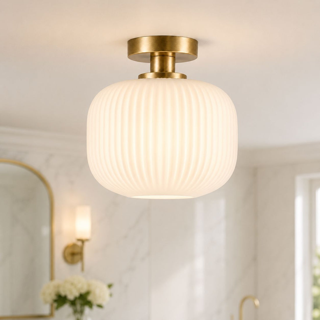 How Rivoli Ribbed Ceiling Light — Glass, Antique Brass lights a room