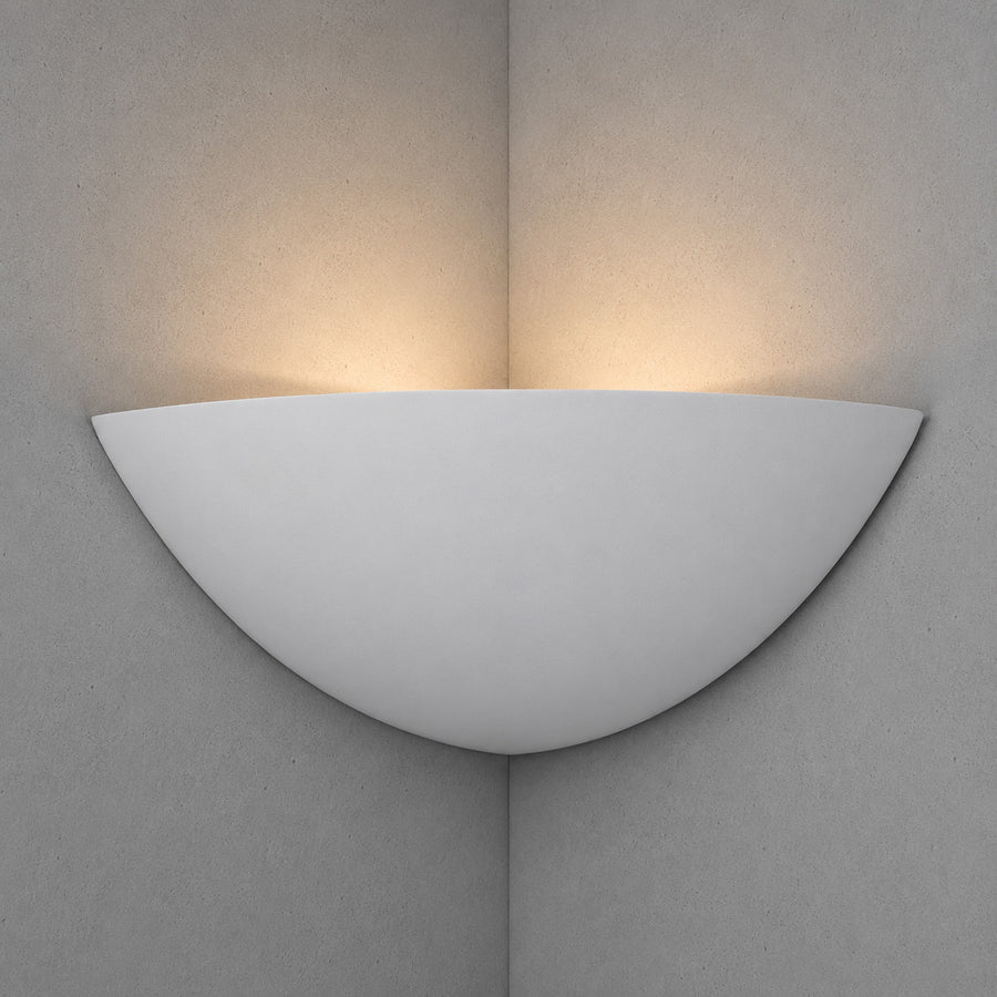 Santorini Corner Wall Light — Paintable White Plaster, Uplight