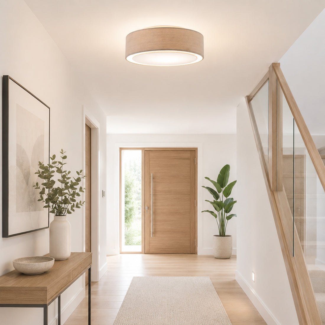Senna Round Linen Flush Ceiling Light — Dove Grey