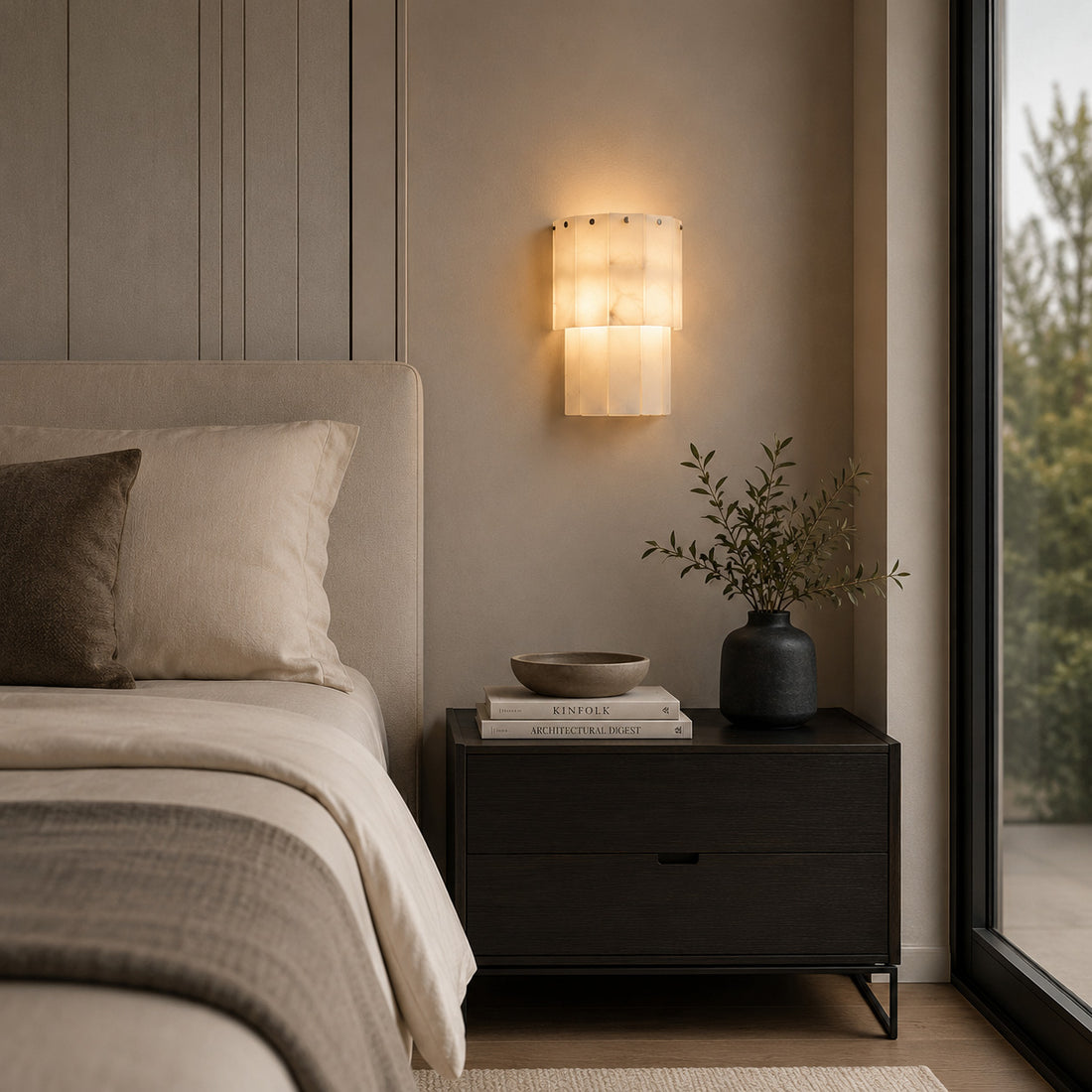 How Solara Alabaster Wall Sconce — Antique Brass lights a room