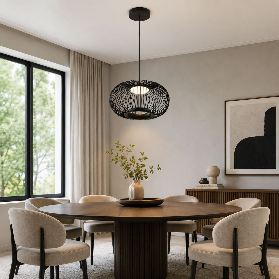 How Solna Openwork Cage Pendant Light — Dimmable, Black lights a room