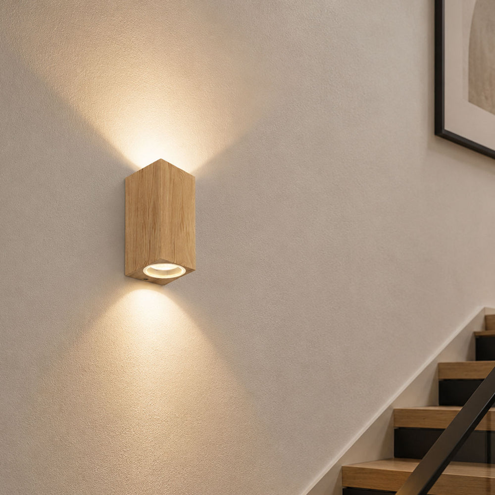 Talia Up Down Wall Light — Aluminium, Wood Effect in a room