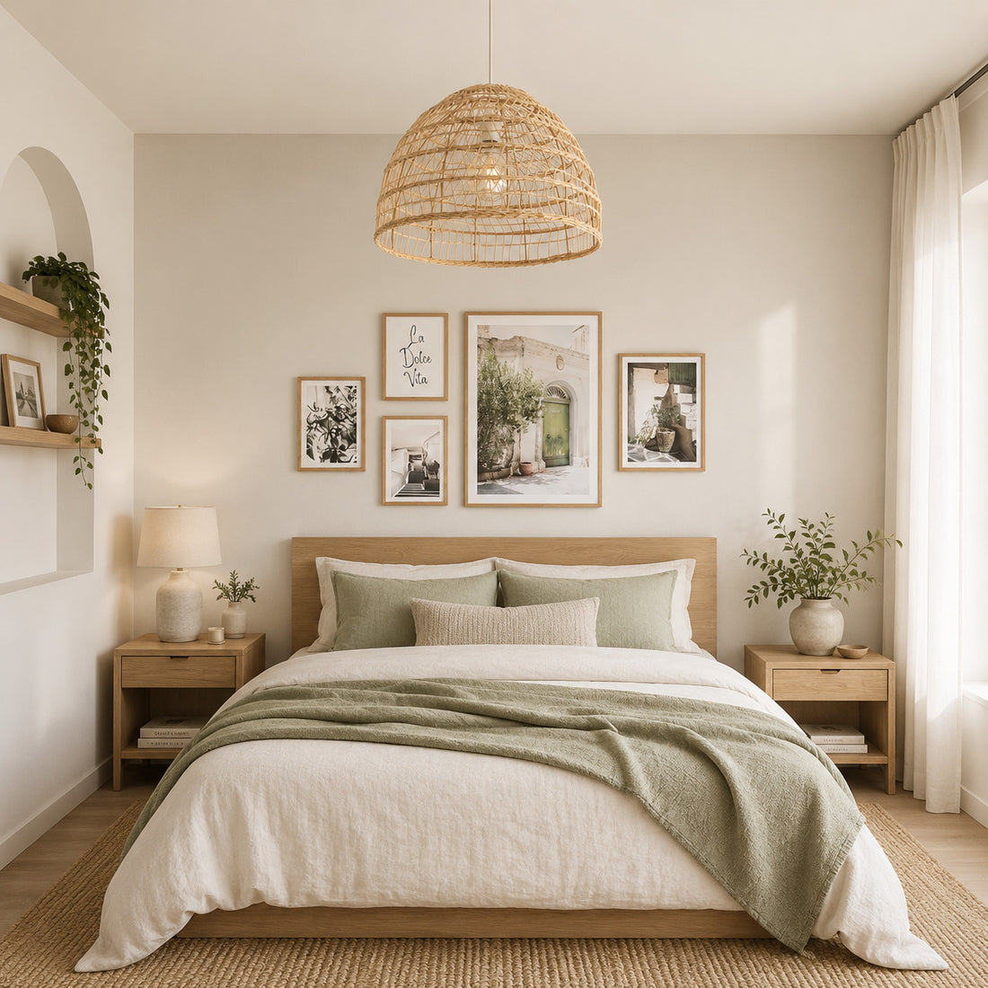 Tuzo Rattan & Metal Pendant Light — Natural Woven, 45cm