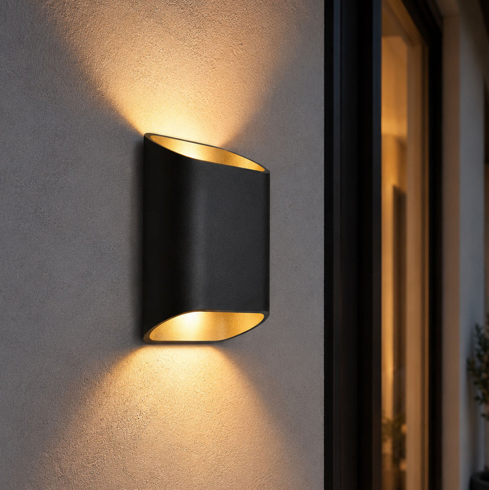 Varna Modern Up/Down Outdoor LED Wall Light — Aluminium, Matt Black after dark