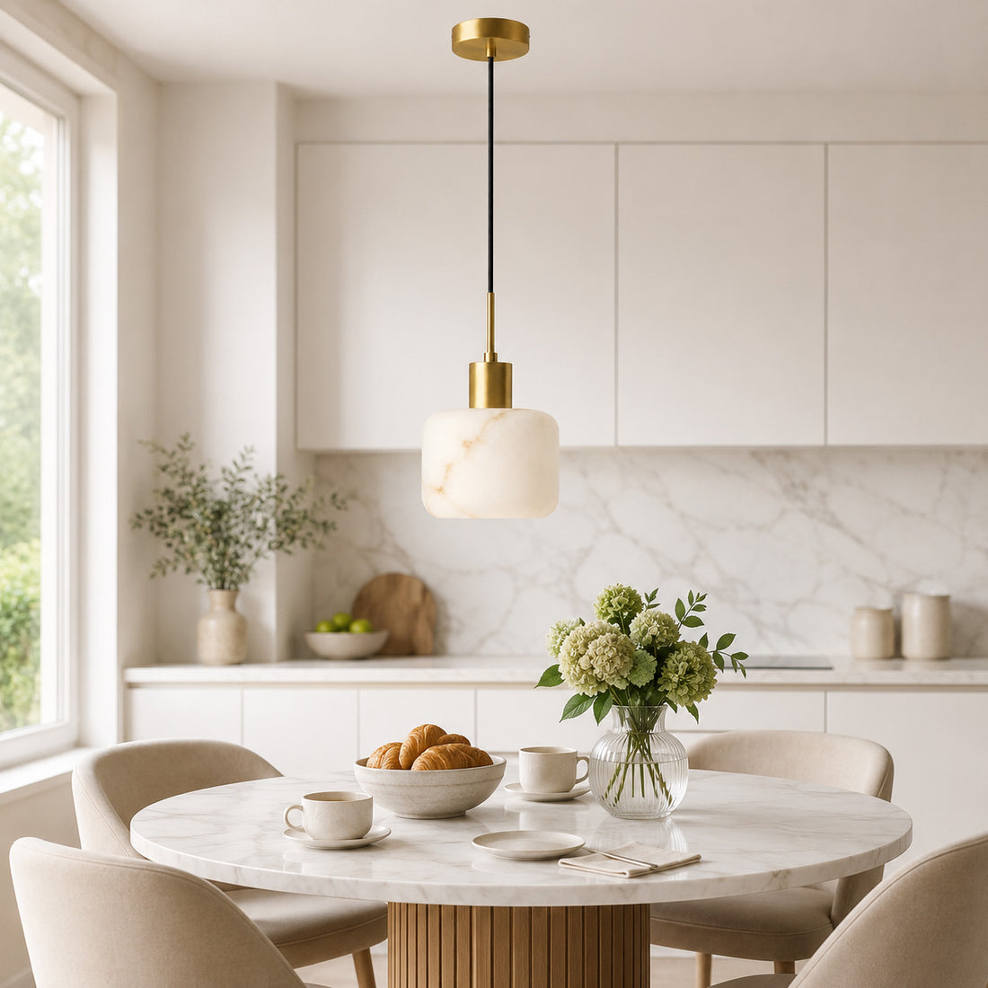 Vela Alabaster Pendant Light — Satin Brass detail
