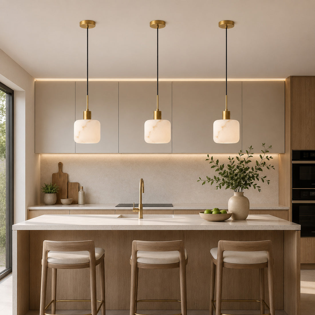 Vela Alabaster Pendant Light — Satin Brass