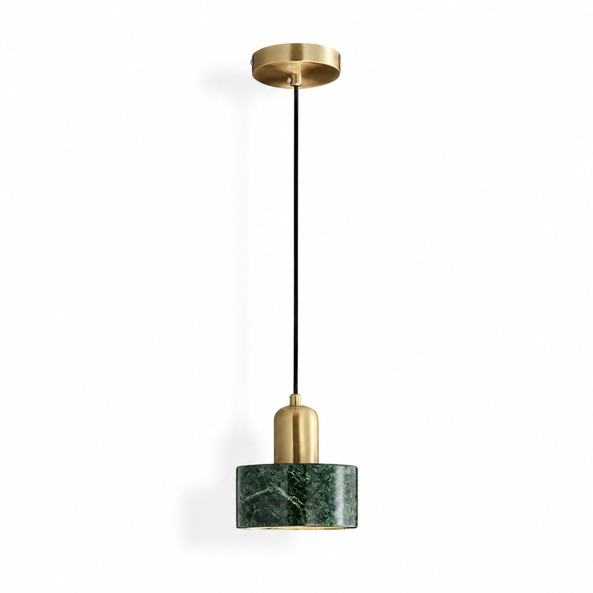 Verano Cylindrical Pendant Light — Marble Green / Brass