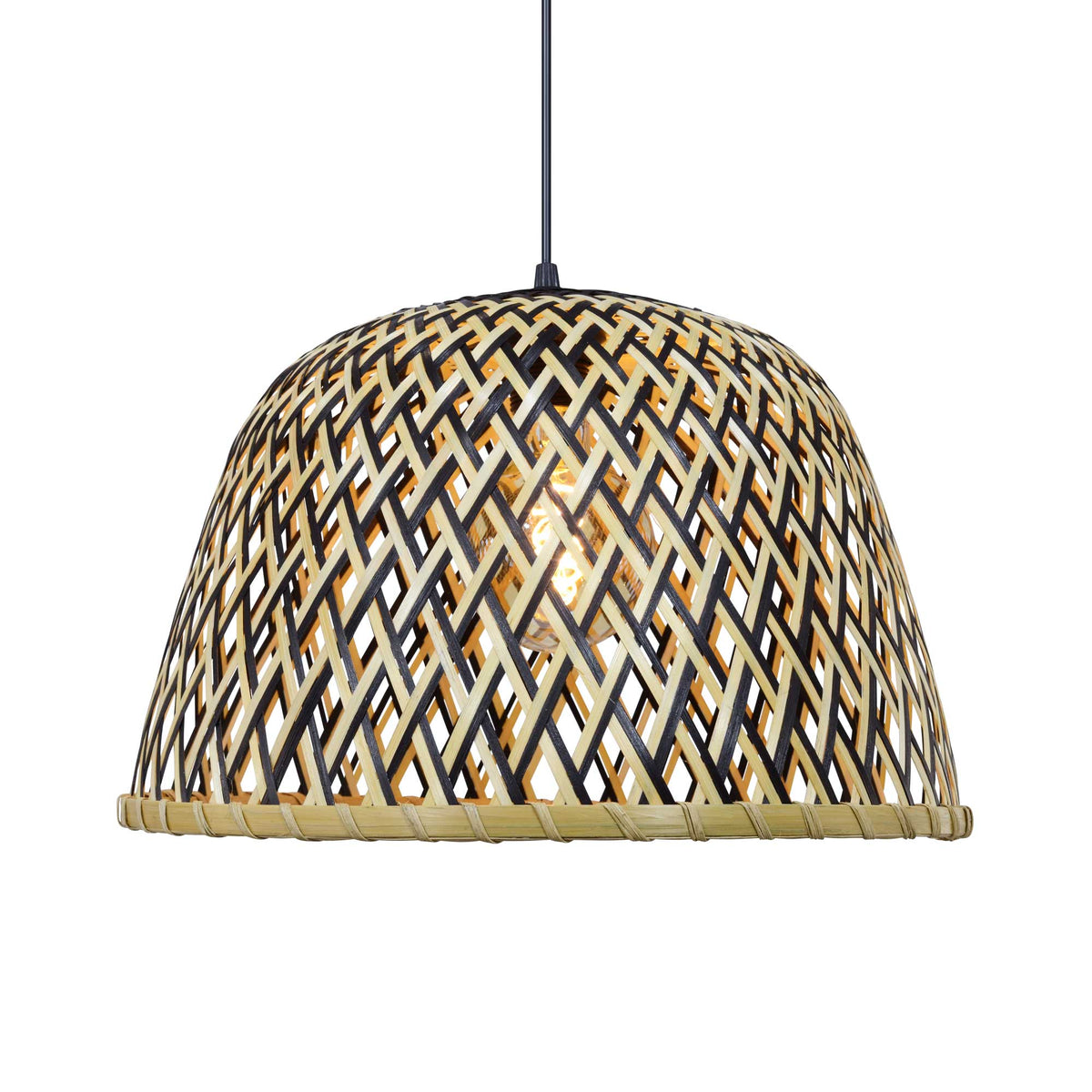 Linelle Woven Bamboo Pendant — Natural & Black, 40cm