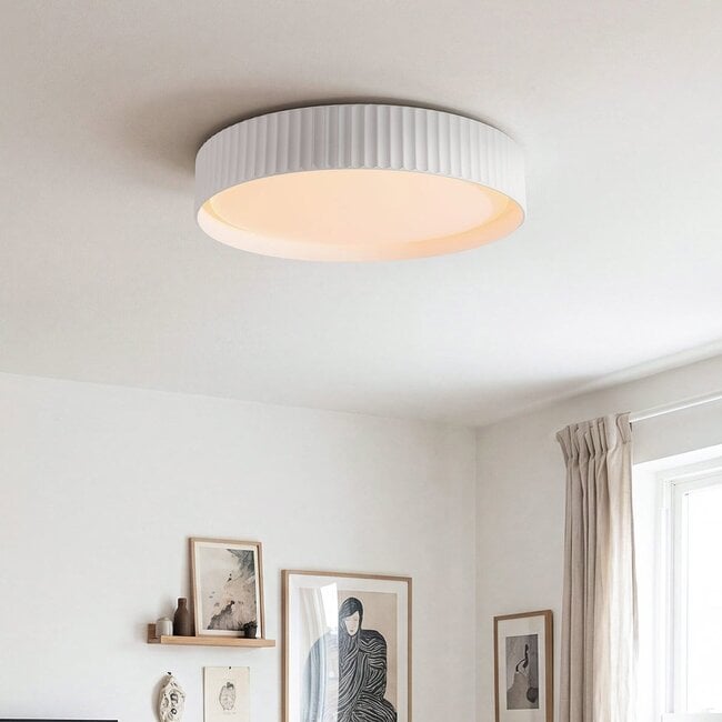 Senna Ribbed LED Flush Ceiling Light — Dimmable, White