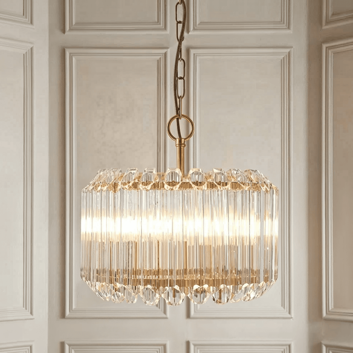 Coltrane 3-Light Drum Pendant — Gold, Glass Rods