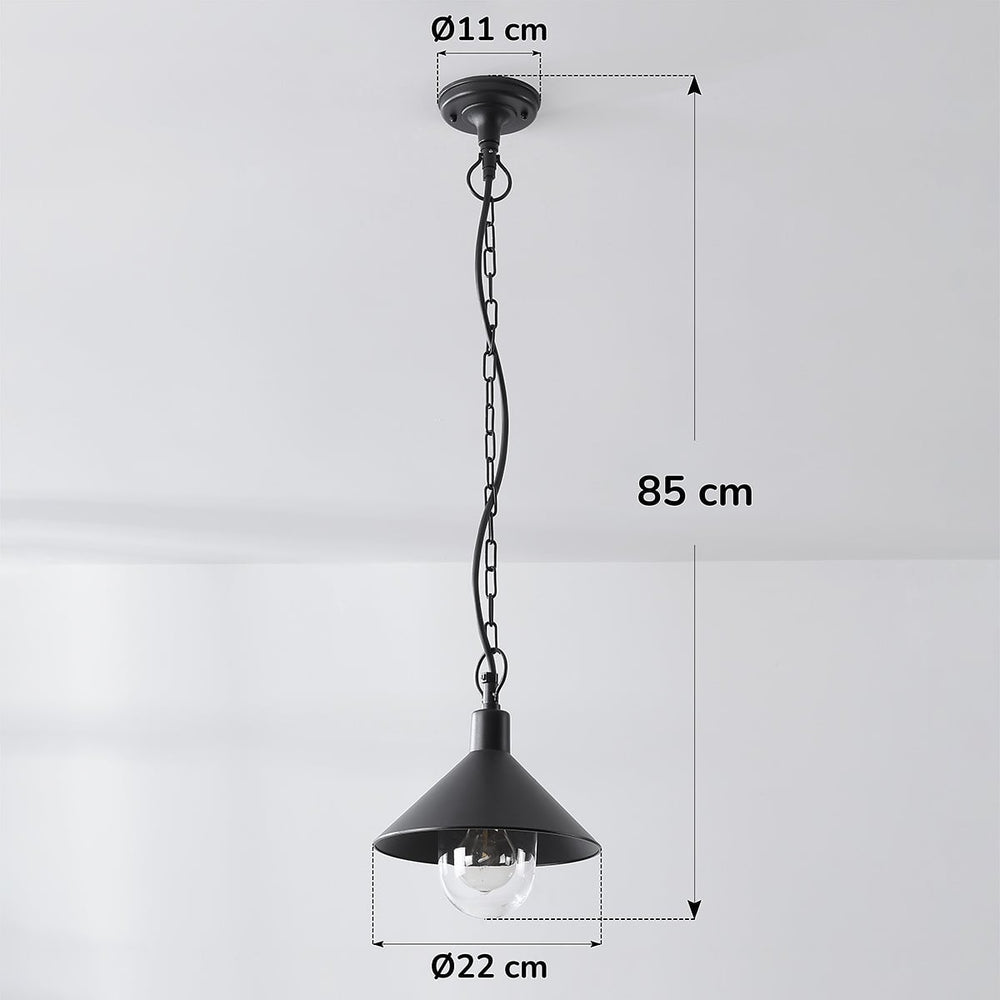 Dimensions for Linden Traditional Outdoor Pendant Light — Black, Clear Glass Globe