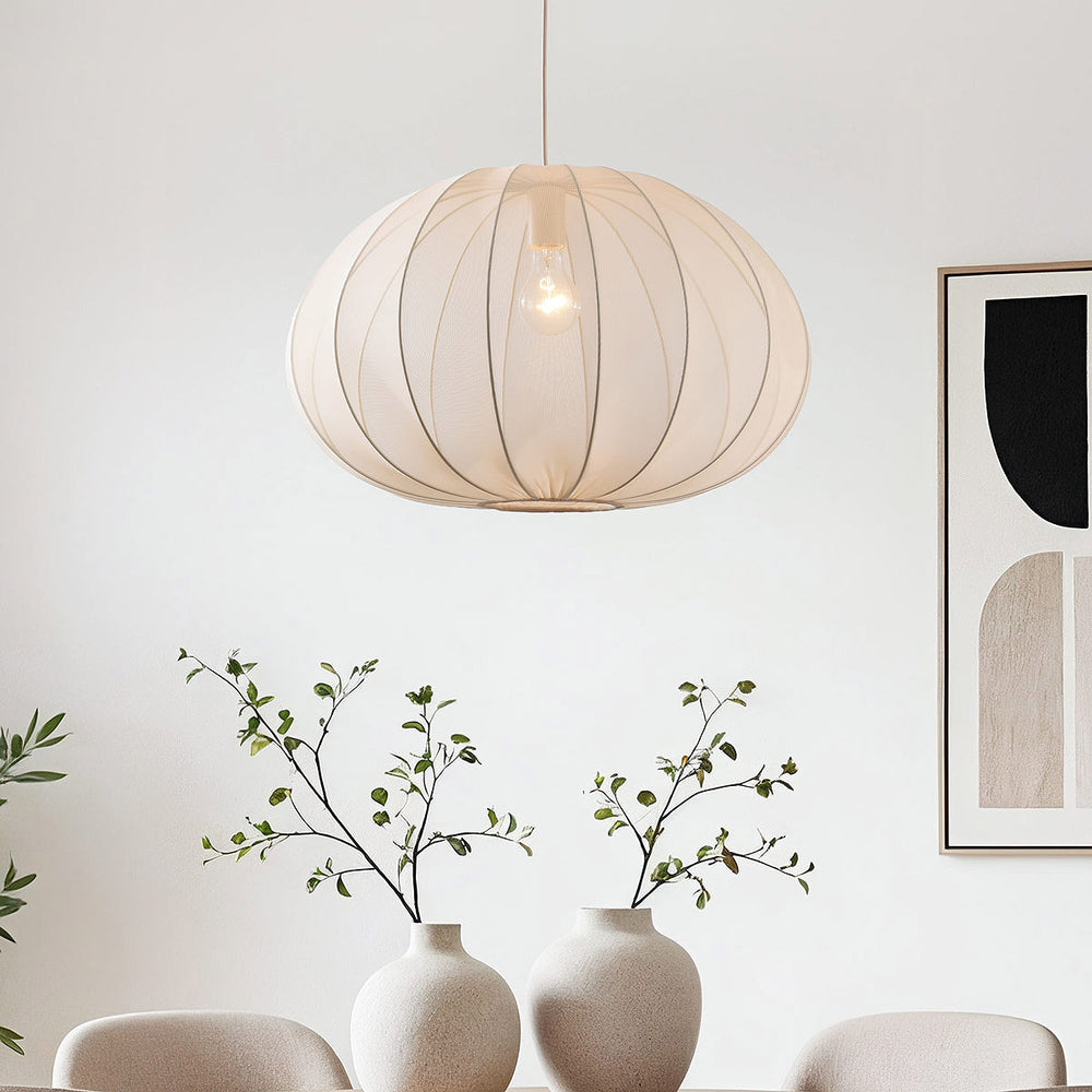 Odile Fabric Pendant Light — Light Beige, 59 cm in a room