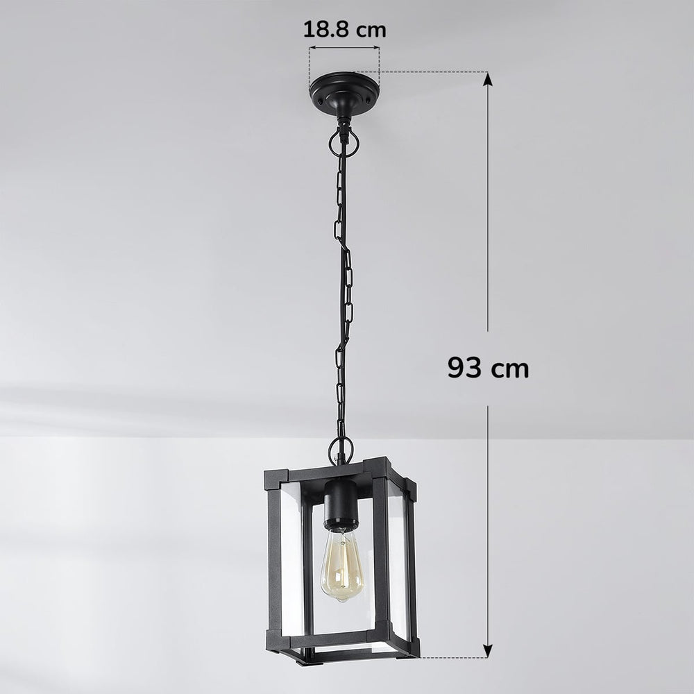 Dimensions for Holt Industrial Outdoor Pendant Light — Black, Glass Panels