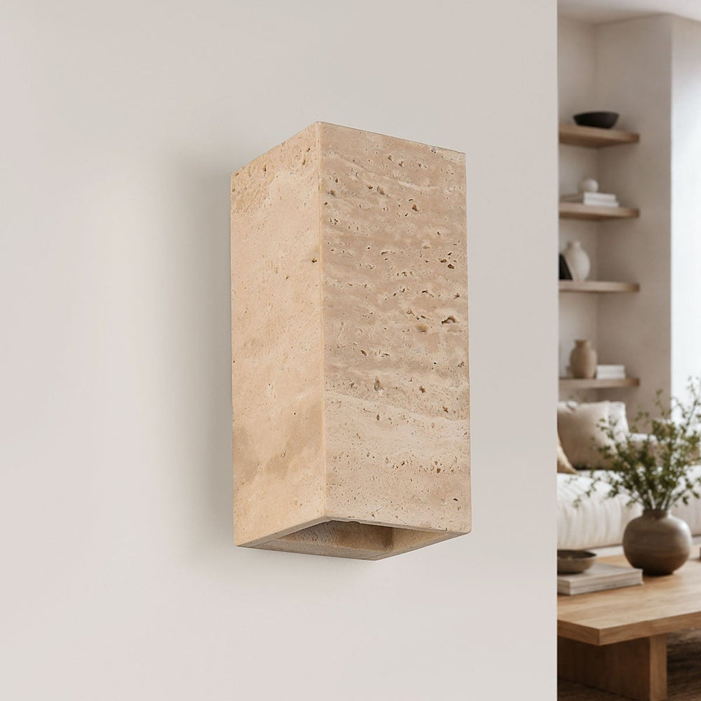 Bloc Travertine Up & Down Wall Light — Sand Beige in a room