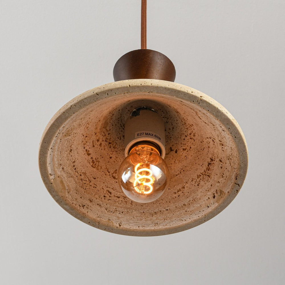 Miyo Travertine & Wood Pendant Light — 3 Lights in a room