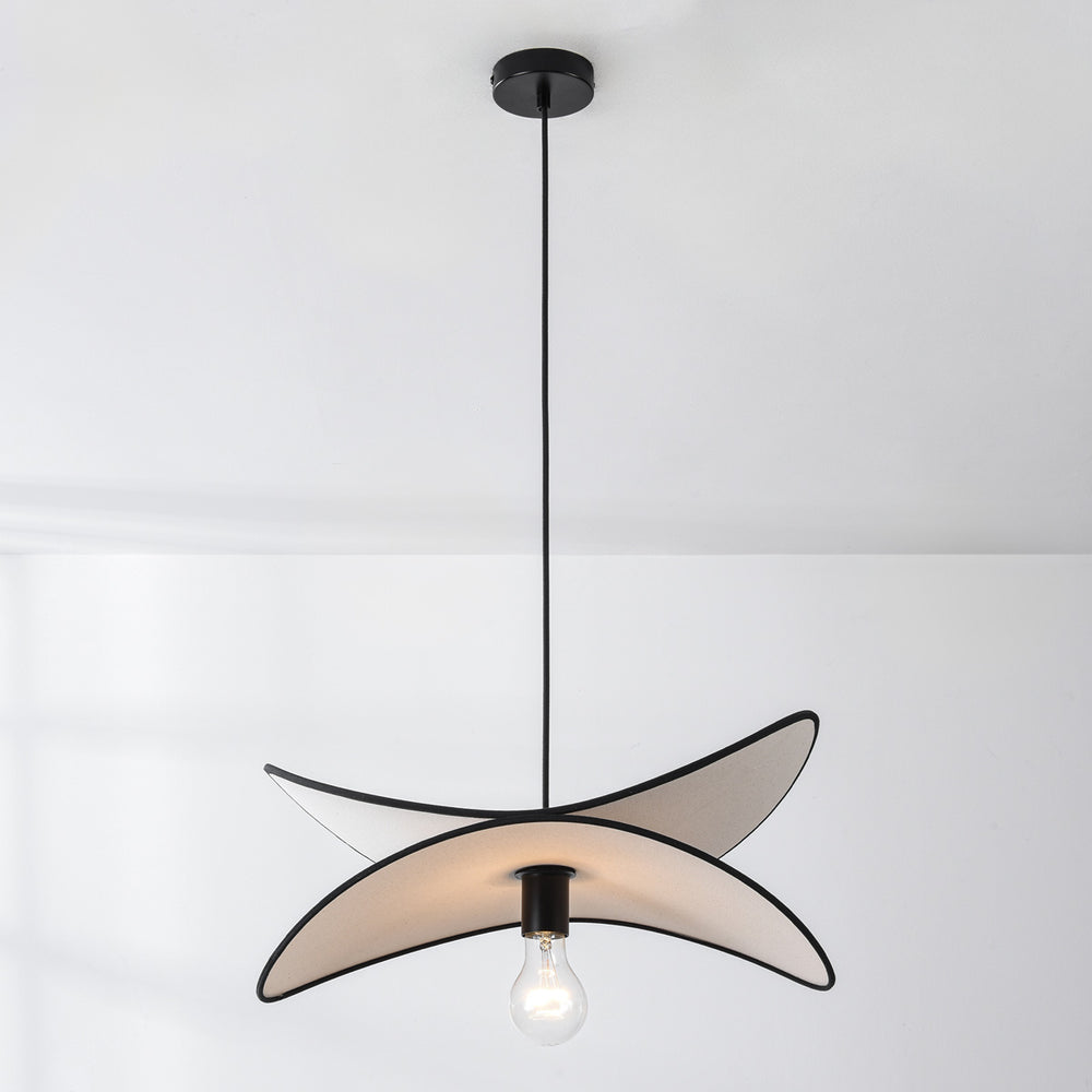 Suki Linen Pendant Light — White & Black, 50 cm after dark