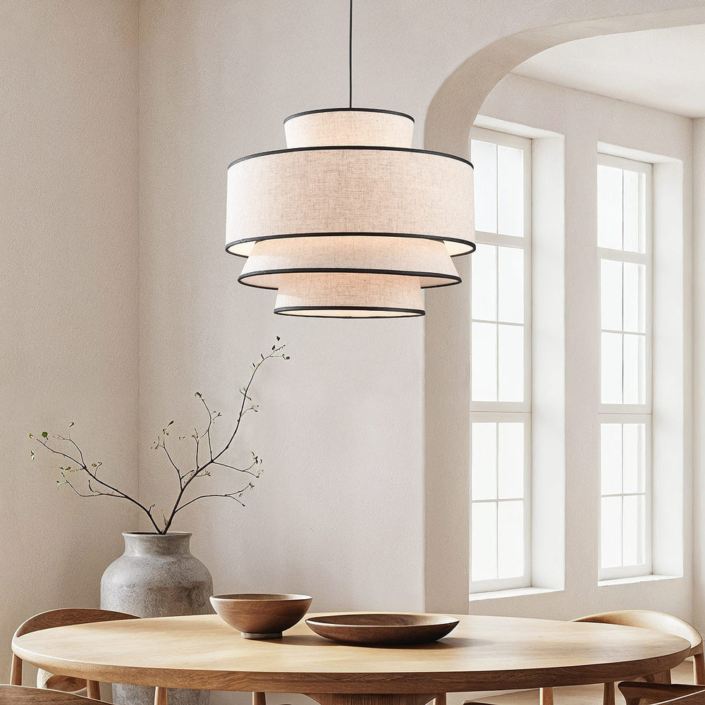 Nori Linen Pendant Light — Natural & Black, 50 cm in a room