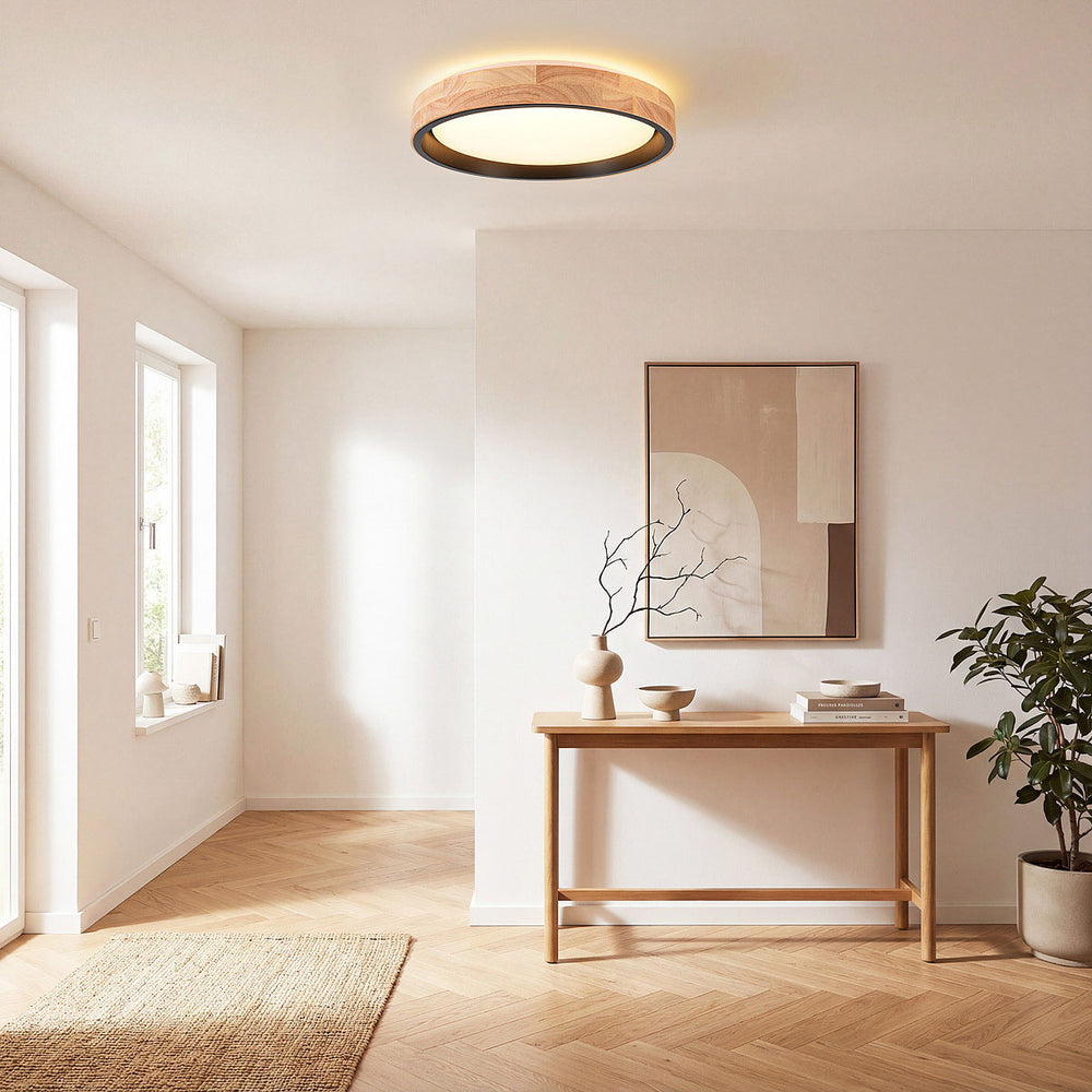 Oda LED Ceiling Light — Black & Oak Look, 41 cm in a room