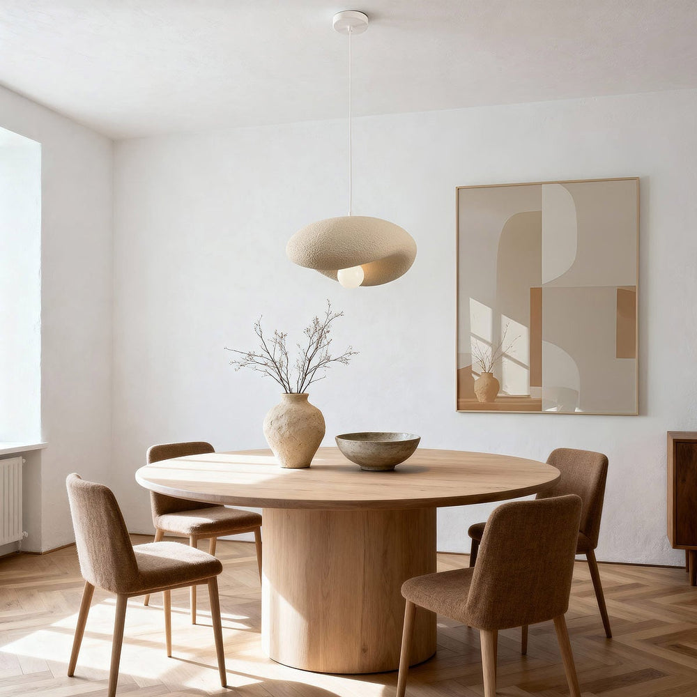 Kaia Curved Stone-Effect Pendant Light — Sand Beige, 40 cm in a room