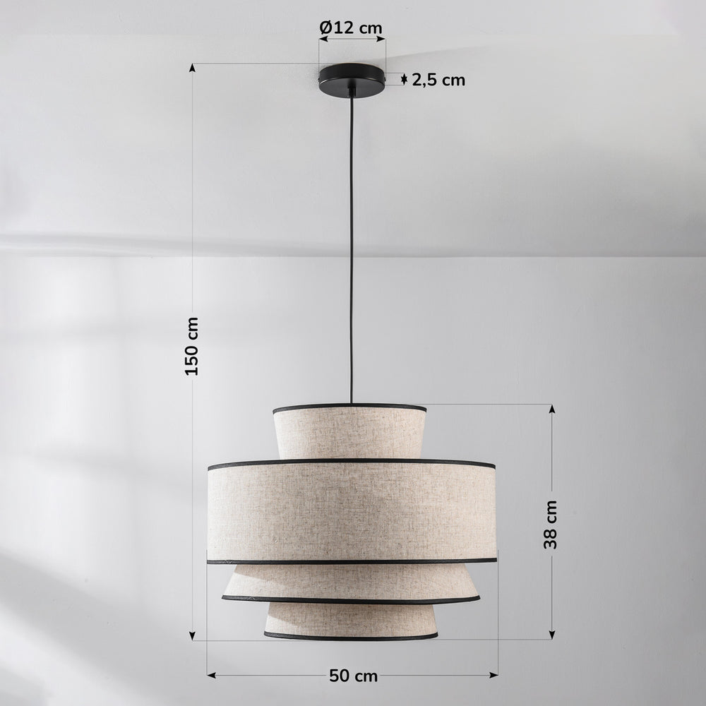 Dimensions for Nori Linen Pendant Light — Natural & Black, 50 cm