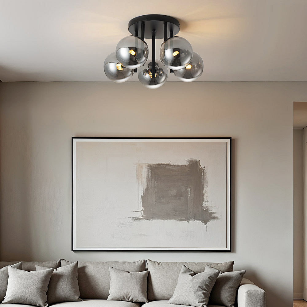 Black detail on Noir Five-Light Ceiling Light — Black & Smoked Glass