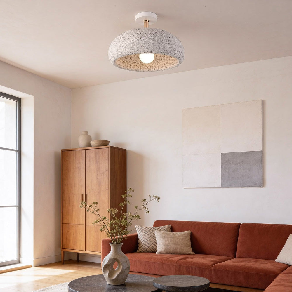 Zola Terrazzo-Effect Ceiling Light — White & Rose Gold in a room