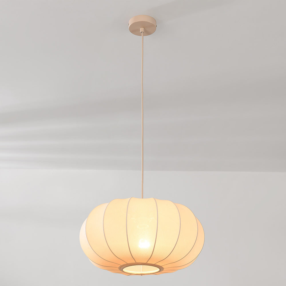 Aya Fabric Drum Pendant Light — Beige, 40 cm in a room