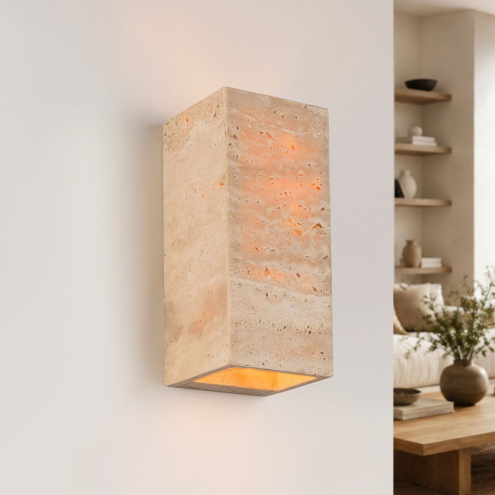 Sand beige detail on Bloc Travertine Up & Down Wall Light — Sand Beige