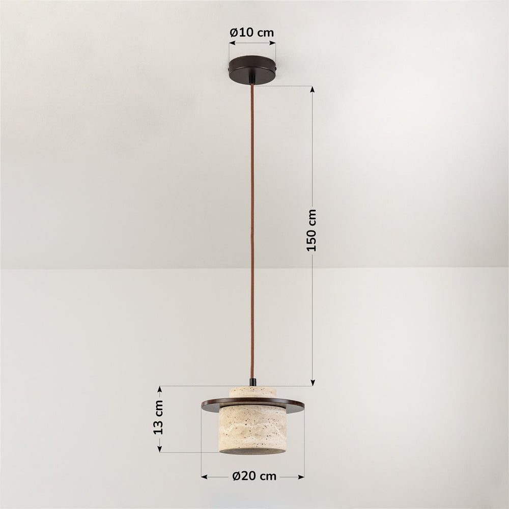 Dimensions for Hoshi Travertine & Wood Pendant Light — Single