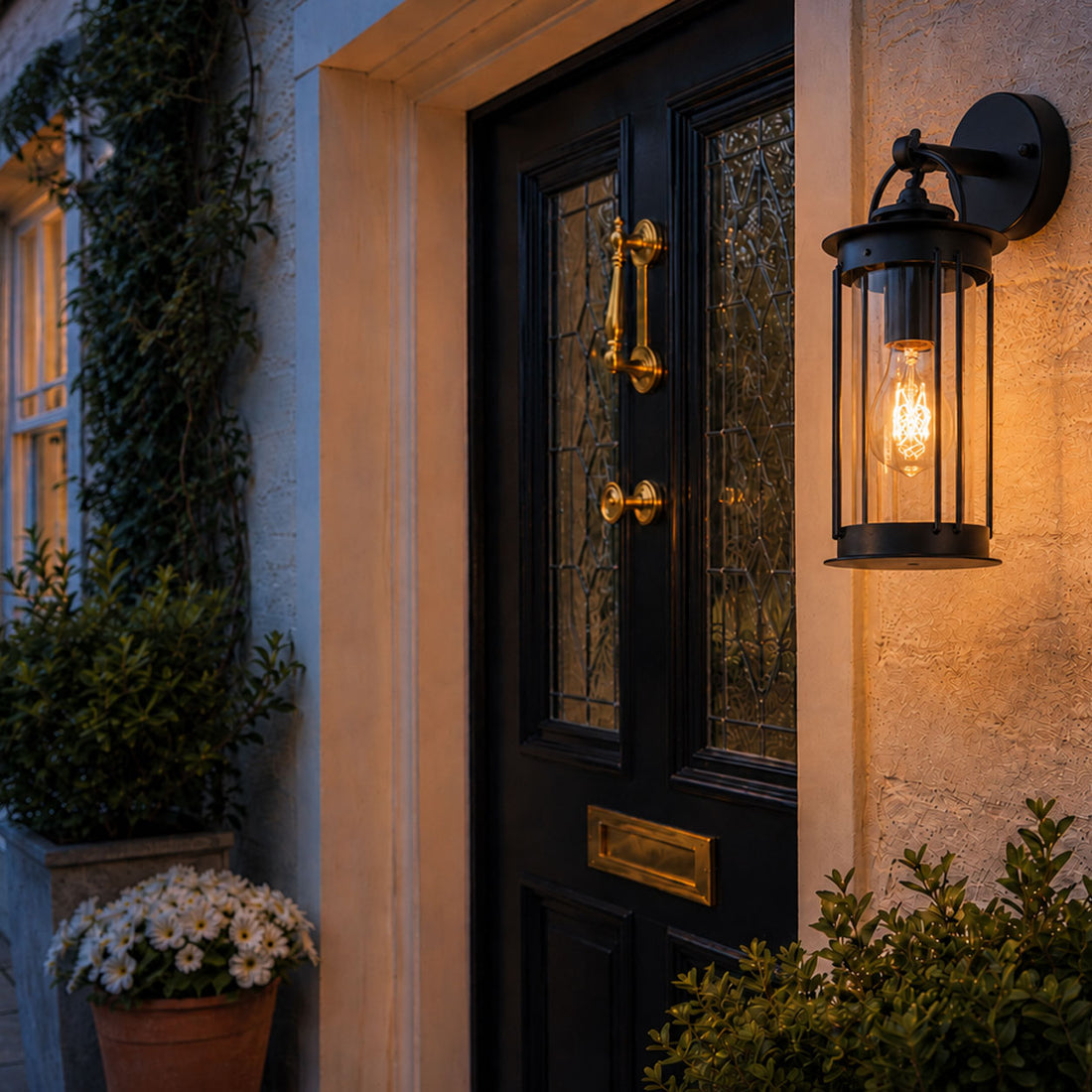 How Alicia Industrial Outdoor Wall Light — Glass, Black lights a room