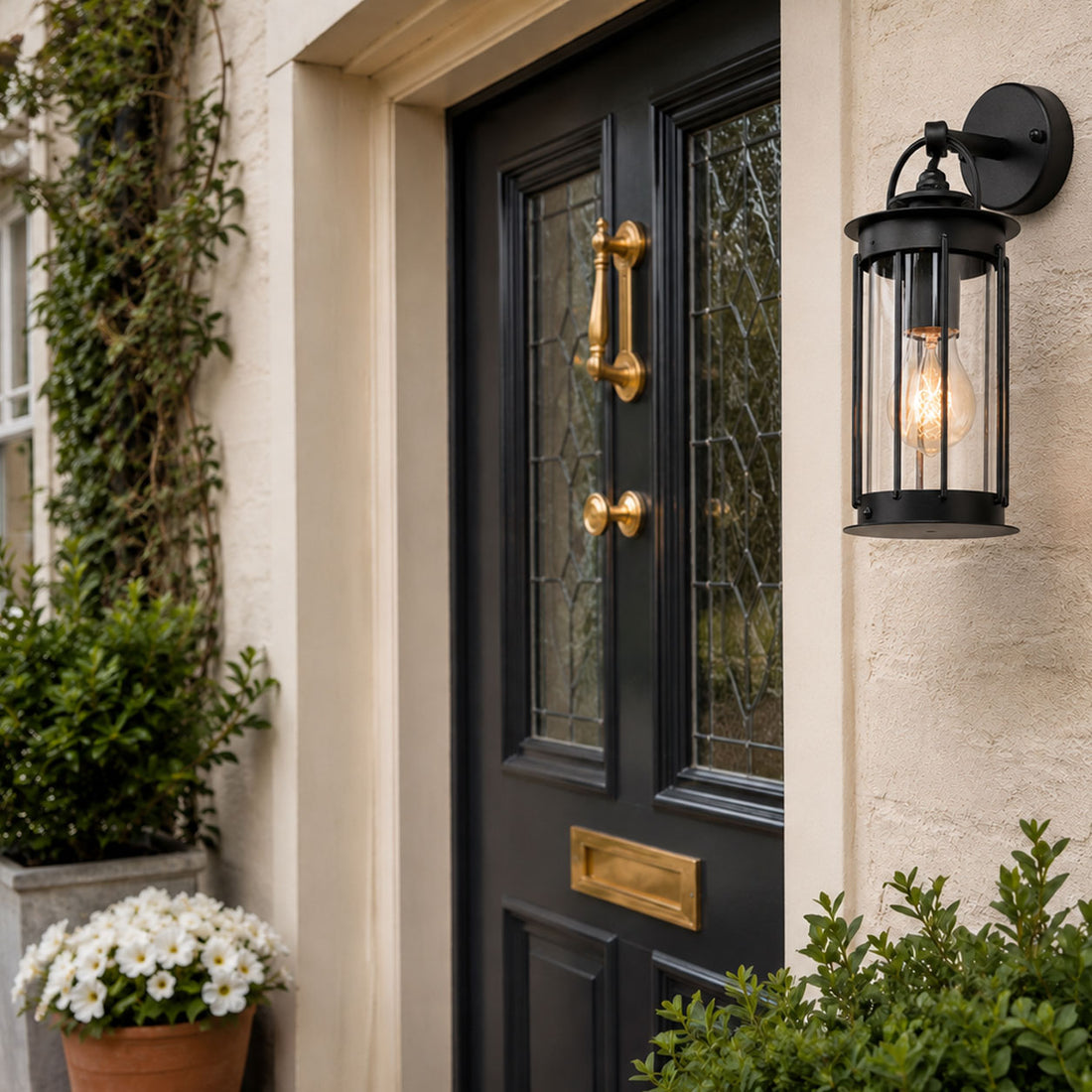 Alicia Industrial Outdoor Wall Light — Glass, Black