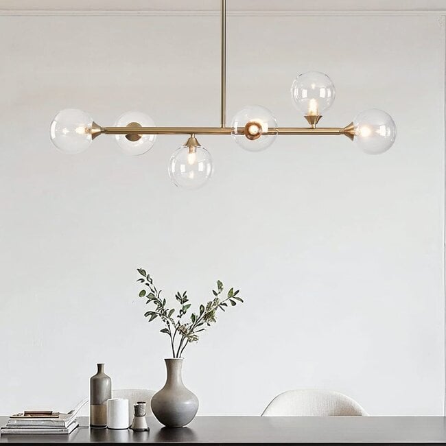 Gold detail on Calla Glass Globe Pendant Ceiling Light — Clear, Gold