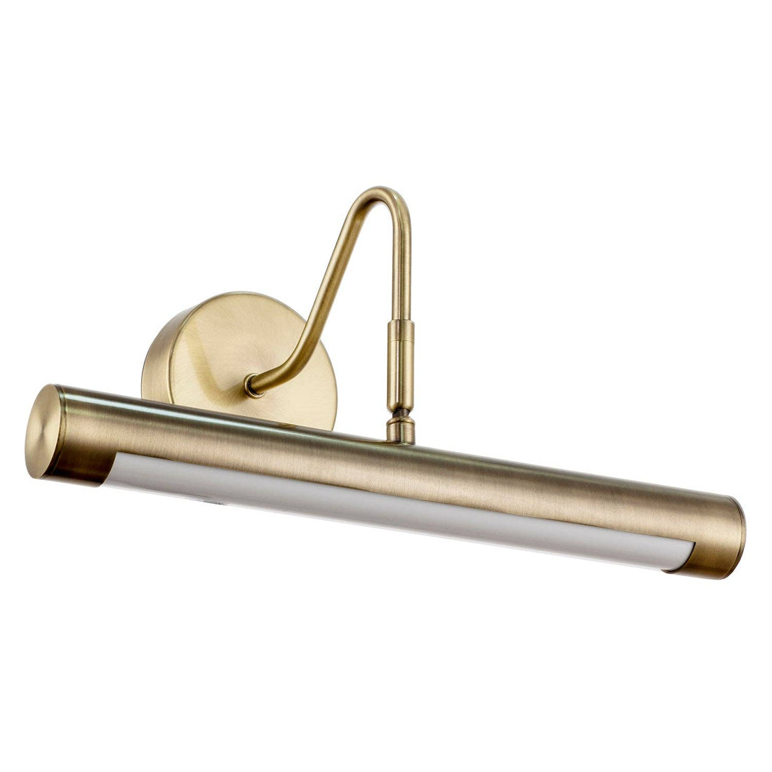 Oriel antique brass rechargeable picture light 35cm mounted above framed artwork