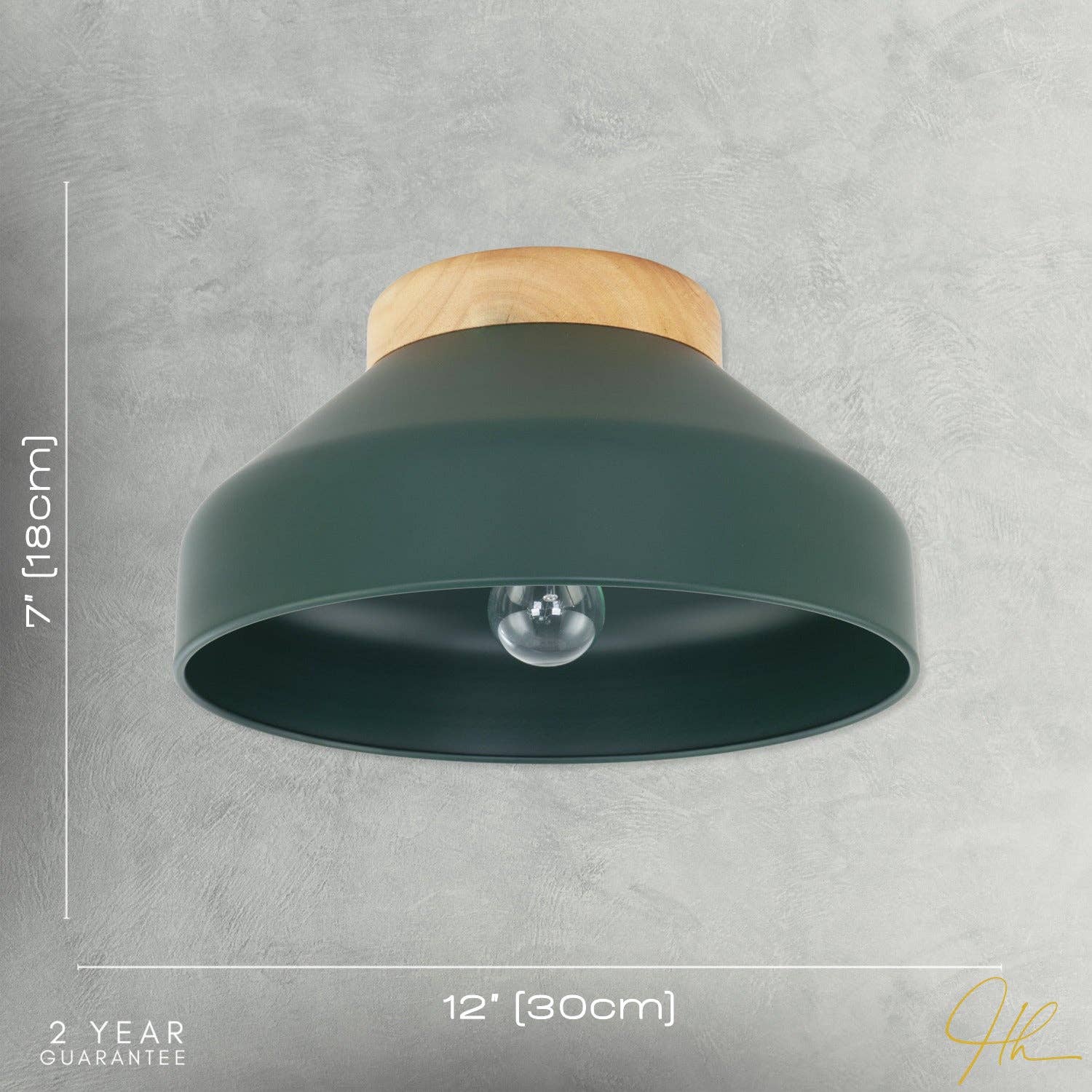 Oslo Semi-Flush Ceiling Light — Forest Green, Wood Base